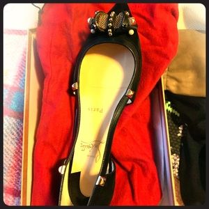 Louboutin suede jeweled bow flats